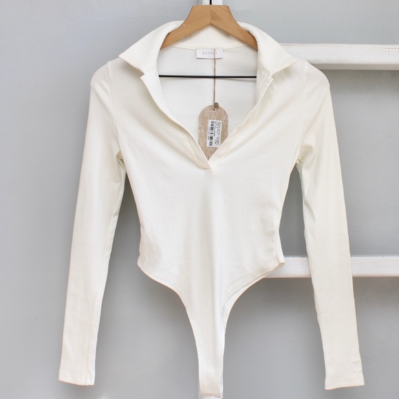 Meshki Tops - Meshki White Long Sleeve Bodysuit